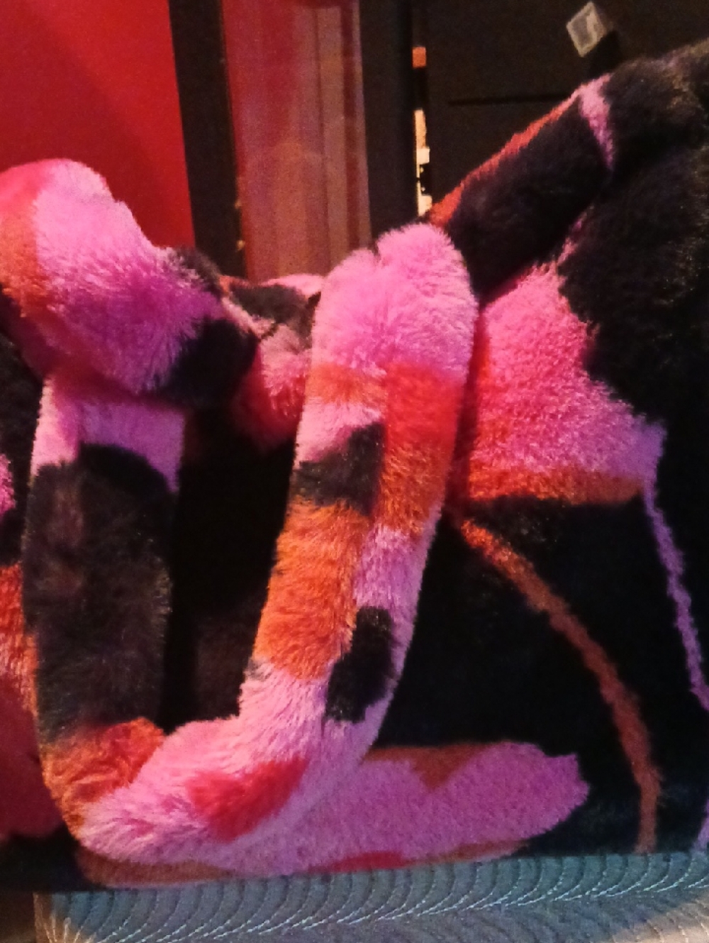 CAbi Pink and Black Plush Tote